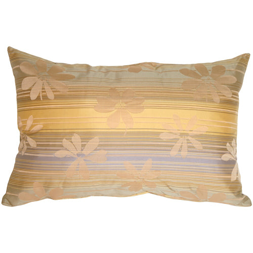 Pillow Decor - Beige Floral on Stripes Rectangular Decorative Pillow Image 1
