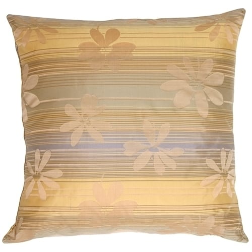 Pillow Decor Beige Floral Stripes Square Decorative Pillow 19x19 Polyester Image 1