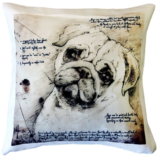 Pillow Decor Pug Dog Pillow 17x17 Indoor Outdoor Poly Linen Fabric Soft Image 1