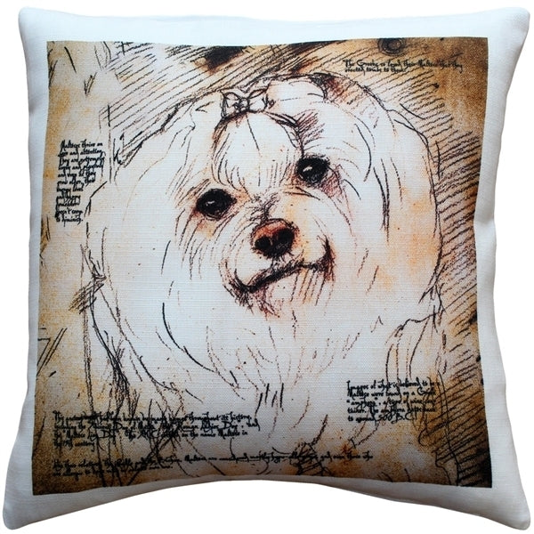 Pillow Decor Maltese Dog Pillow 17x17 Indoor Outdoor Poly-Linen Fabric Image 1