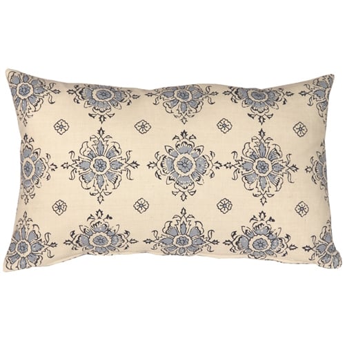 Pillow Decor Medallion Handprint Lake 12x20 Cotton Throw Pillow Navy Blue Cream Image 1