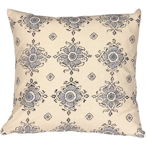 Pillow Decor Medallion Handprint 16x16 Throw Pillow Cotton Navy Blue Cream Image 1