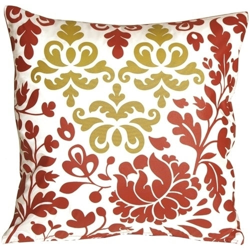 Pillow Decor Bohemian Damask Throw Pillow Red White Ocher 18x18 Polyester Image 1