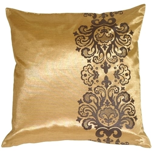 Pillow Decor Gold Brown Baroque Scroll Throw Pillow 16x16 Polyester Silk Design Image 1