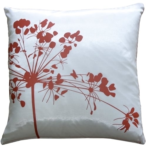 Pillow Decor 16" White Red Spring Flower Throw Pillow Botanical Design Image 1