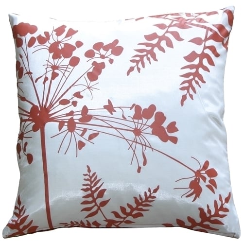 Pillow Decor White Red Flower Fern 20 Inch Square Pillow Botanical Design Image 1