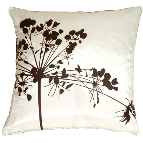 Pillow Decor White Brown Floral Throw Pillow 16x16 Polyester Cushion Decor Image 1