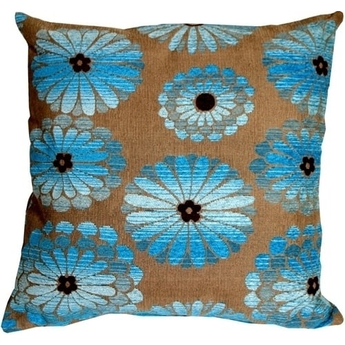 Pillow Decor Shasta Blue Floral Throw Pillow 22x22 Chenille Fabric Poly Insert Image 1