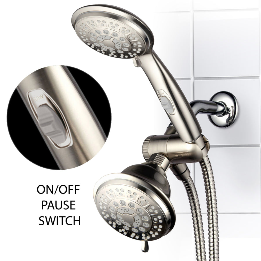 HotelSpa Brushed Nickel Shower Combo 42 Settings Hand Shower ON/OFF Switch Image 1