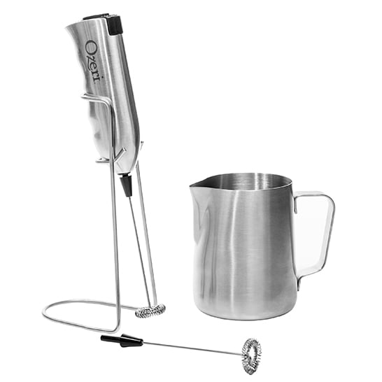 Ozeri Milk Frother Stainless Steel Pitcher Set 12 oz Extra Whisk Attachment Image 1