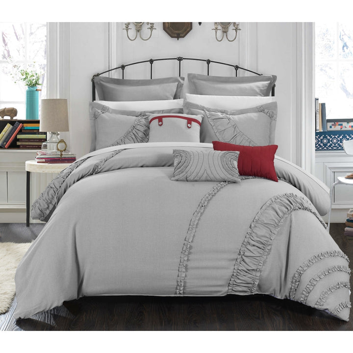 Chic Home 8 Piece Lucerne  FAUX LINEN FABRIC COLLECTION OVERSIZED AND OVERFILLED embroidered Comforter Set Image 4