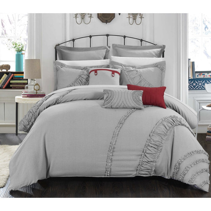 Chic Home 8 Piece Lucerne NEW FAUX LINEN FABRIC COLLECTION OVERSIZED AND OVERFILLED embroidered Comforter Set Image 1