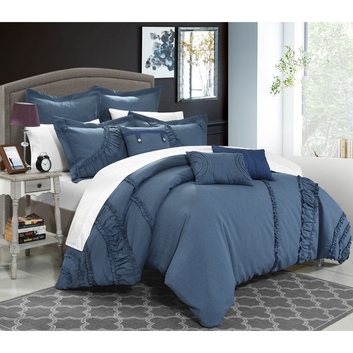 Chic Home 8 Piece Lucerne  FAUX LINEN FABRIC COLLECTION OVERSIZED AND OVERFILLED embroidered Comforter Set Image 2