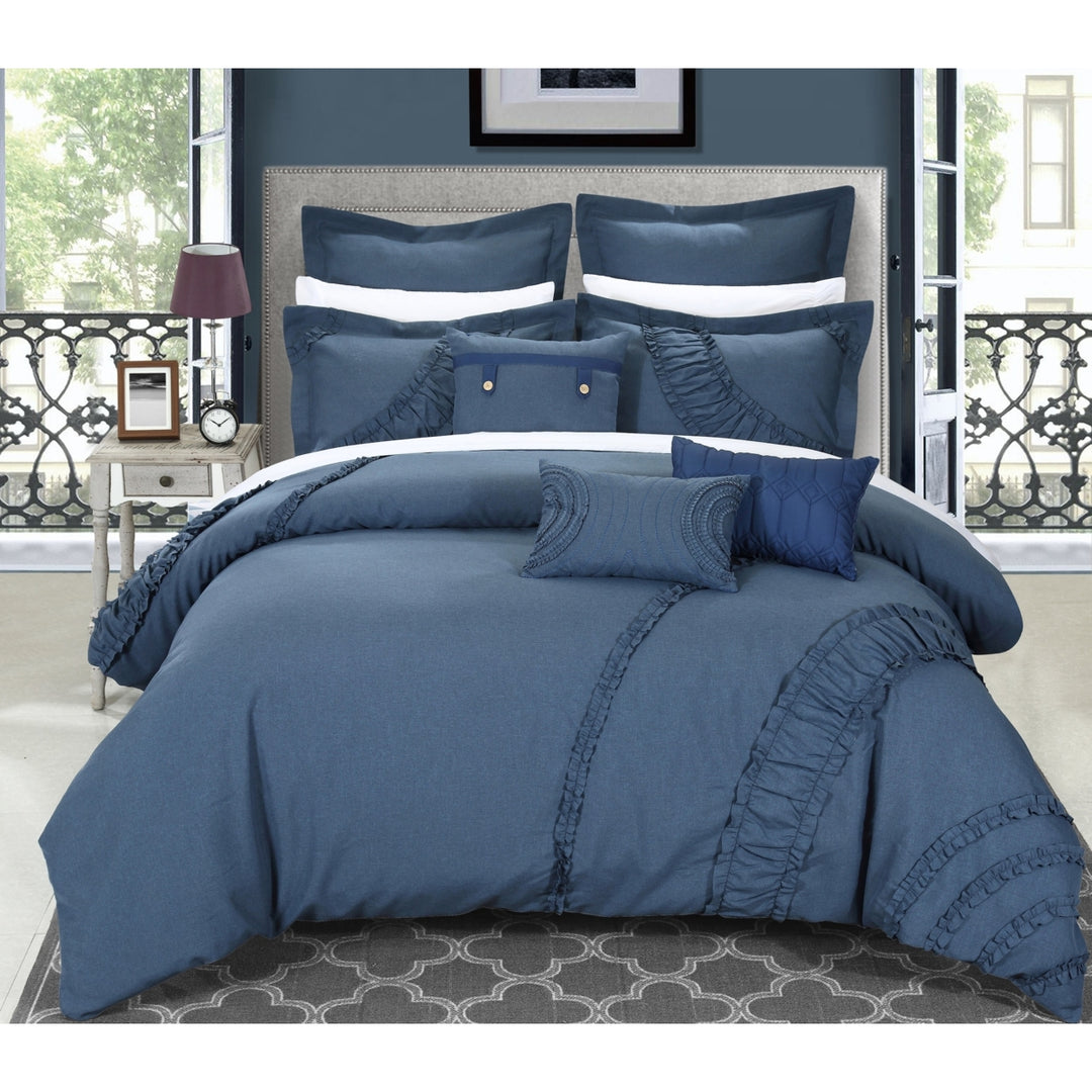 Chic Home 8 Piece Lucerne  FAUX LINEN FABRIC COLLECTION OVERSIZED AND OVERFILLED embroidered Comforter Set Image 5