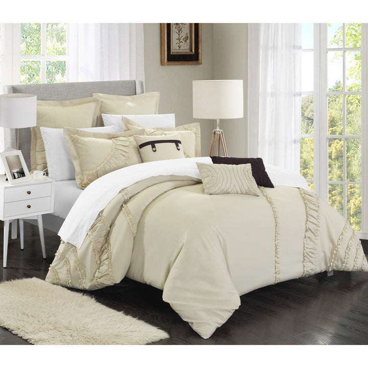 Chic Home 8 Piece Lucerne  FAUX LINEN FABRIC COLLECTION OVERSIZED AND OVERFILLED embroidered Comforter Set Image 3