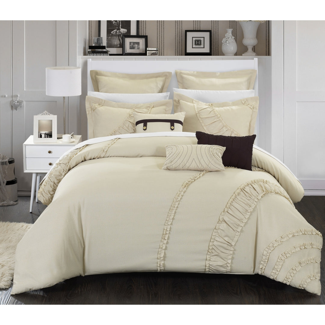 Chic Home 8 Piece Lucerne  FAUX LINEN FABRIC COLLECTION OVERSIZED AND OVERFILLED embroidered Comforter Set Image 6