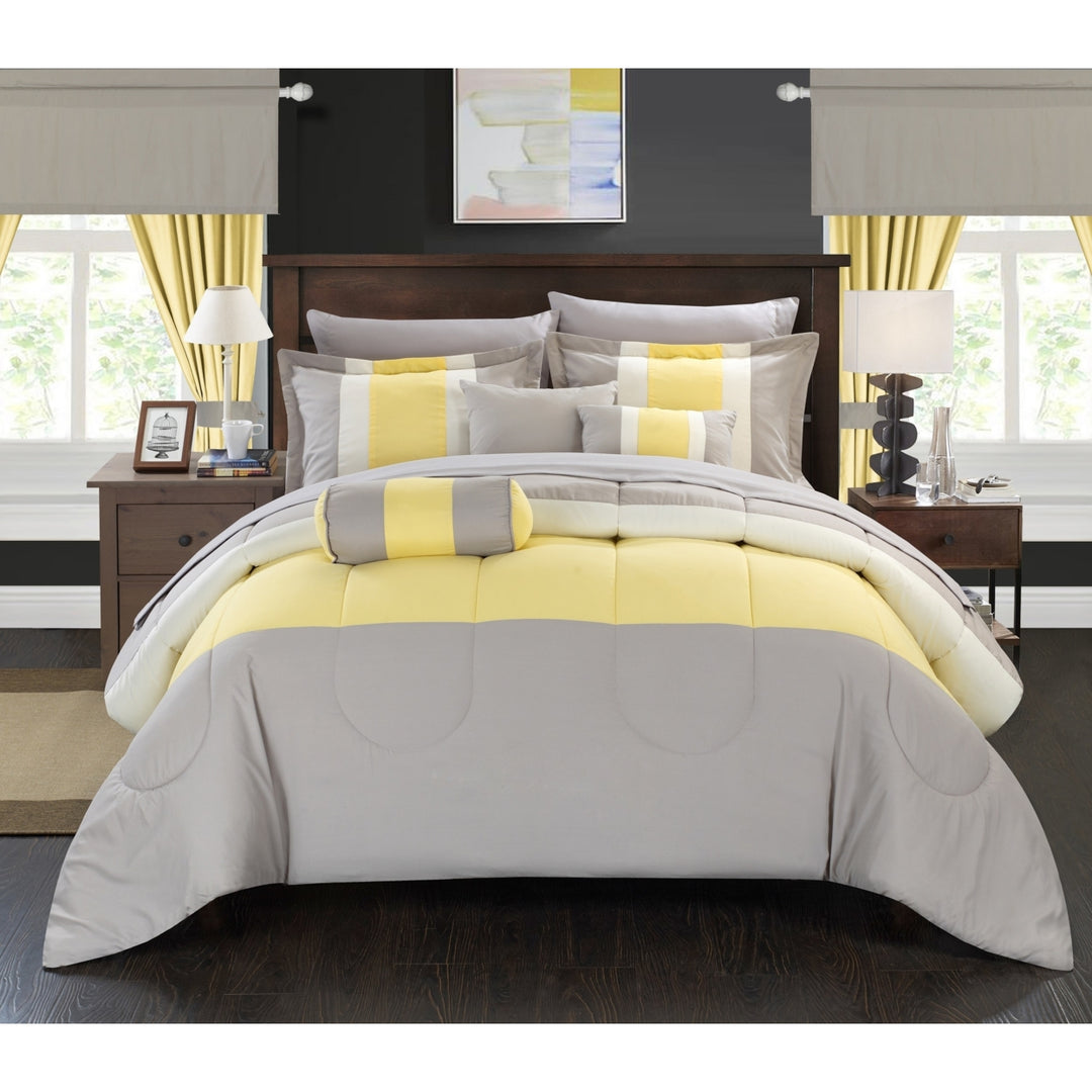 Chic Home 20 Piece Wanstead Complete pieced color block bedding, sheets, window panel collection Bed In a Bag Comforter Image 3