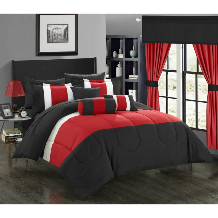 Chic Home 20 Piece Wanstead Complete pieced color block bedding, sheets, window panel collection Bed In a Bag Comforter Image 2