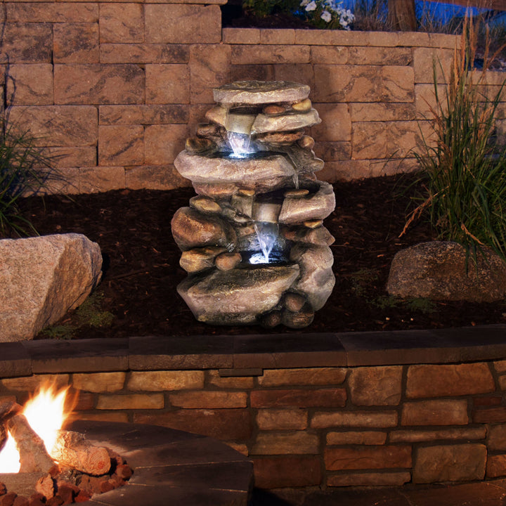 Stone Waterfall Fountain with LED Lights Faux Rock Zen Patio Garden Decor with Pump Image 1