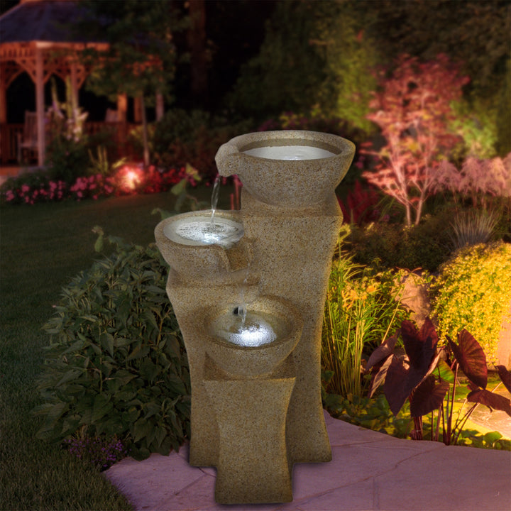 Pure Garden Cascade Bowls Fountain with LED Lights Image 1