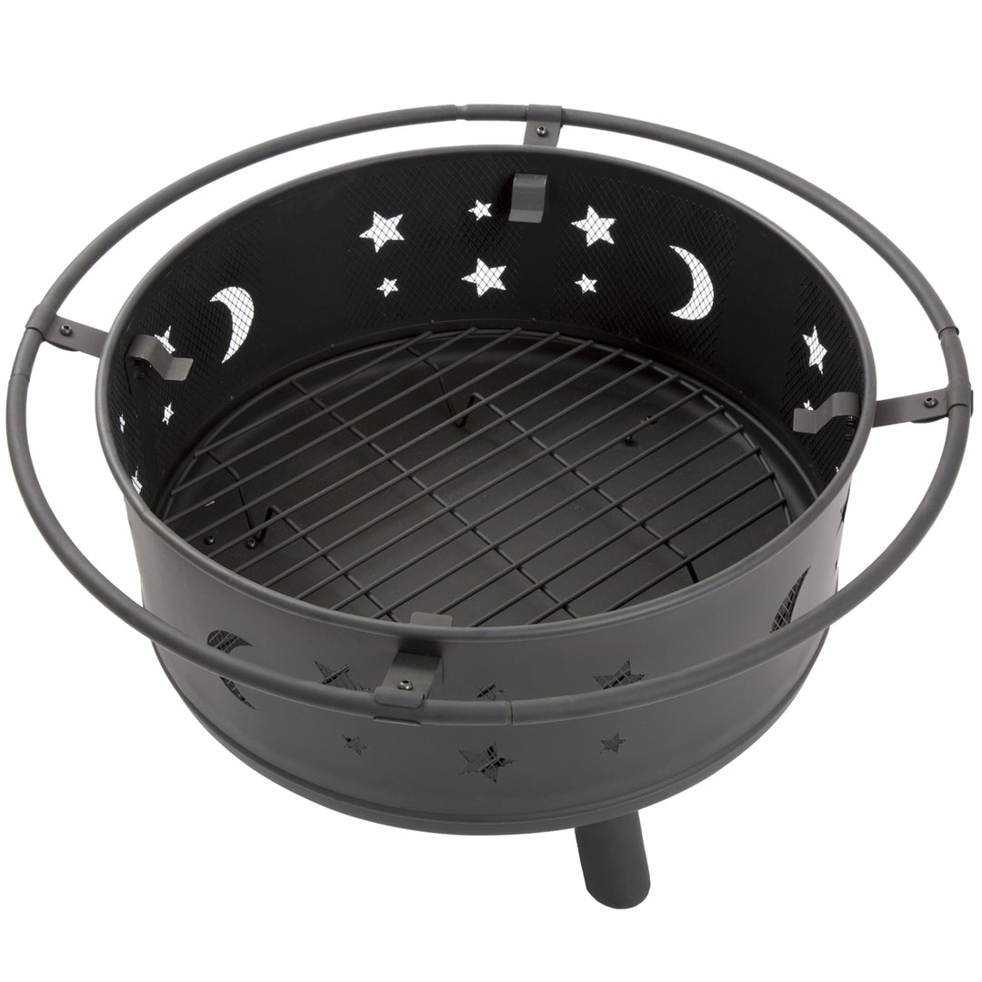 Pure Garden 30 inch Round Star and Moon Fire Pit with Cover - Black Image 3
