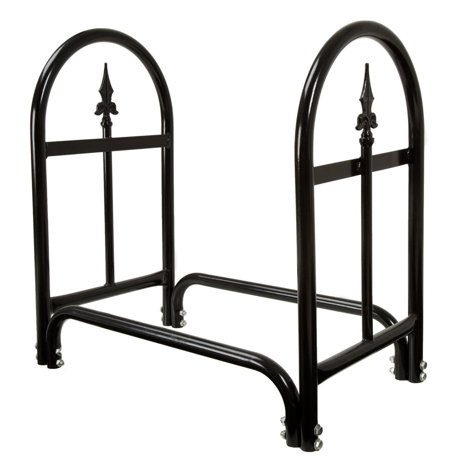 Pure Garden Fireplace Log Rack with Finial Design - Black Image 1