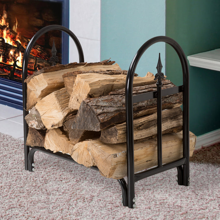 Pure Garden Fireplace Log Rack with Finial Design - Black Image 2