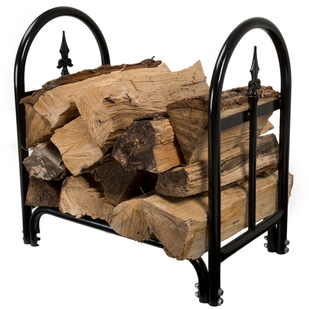 Pure Garden Fireplace Log Rack with Finial Design - Black Image 4