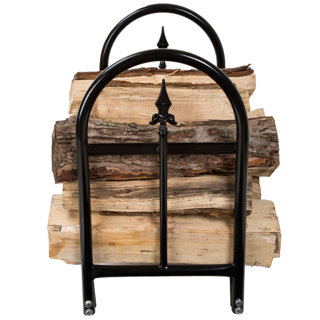 Pure Garden Fireplace Log Rack with Finial Design - Black Image 5