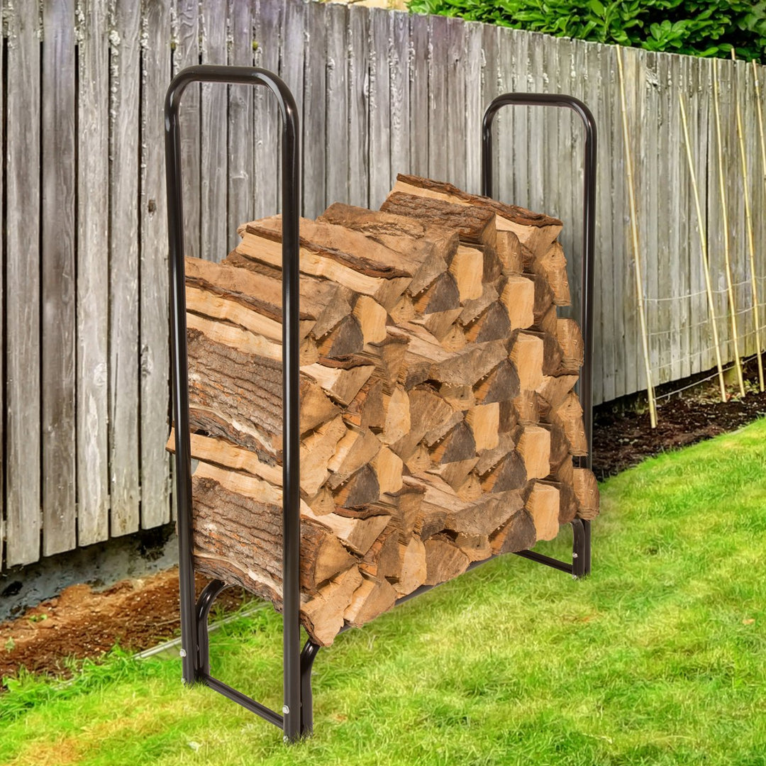 4 Foot Firewood Log Rack Metal Tubing Outdoor Wood Storage Image 1