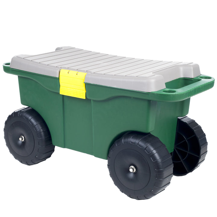 Pure Garden 20 Inch Rolling Garden Storage Cart with Seat and Tool Tray Image 1