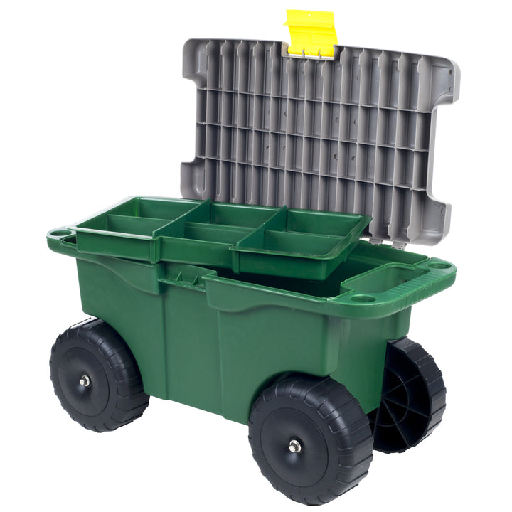 Pure Garden 20 Inch Rolling Garden Storage Cart with Seat and Tool Tray Image 2