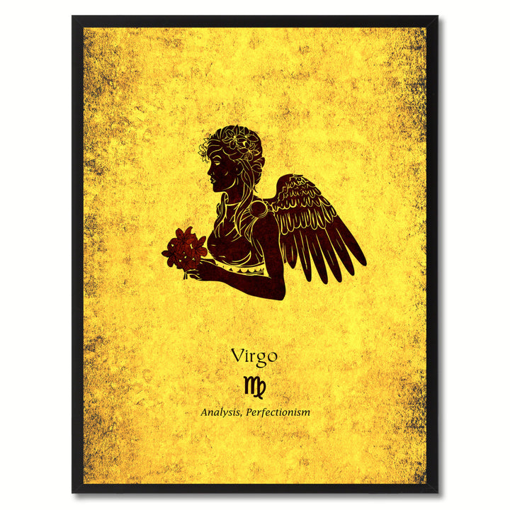Virgo Horoscope Astrology Yellow Canvas Print with Black Custom Frame  Wall Art Image 1