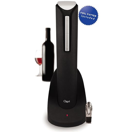 Ozeri Pro Electric Wine Opener Black Cordless Recharging Stand Foil Cutter Pourer Image 1