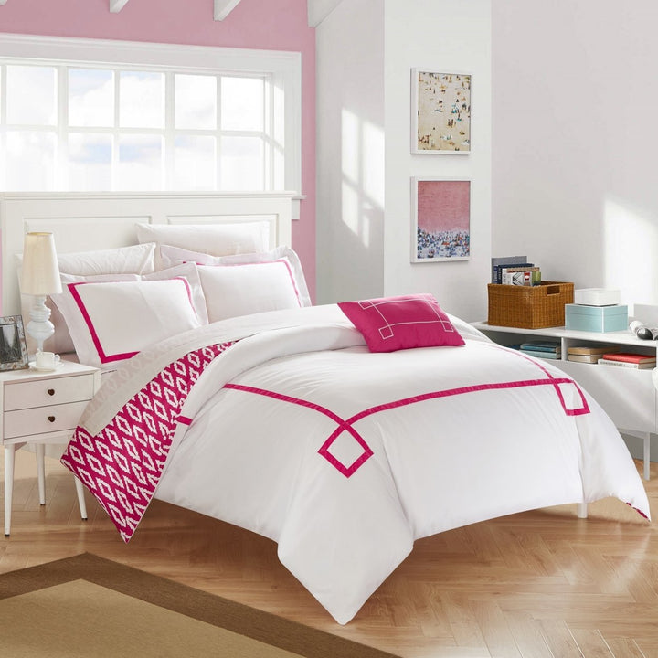 3/4 Piece Berwin Embroidered REVERSIBLE Duvet Cover Set with Shams and Decorative Pillows included Image 1