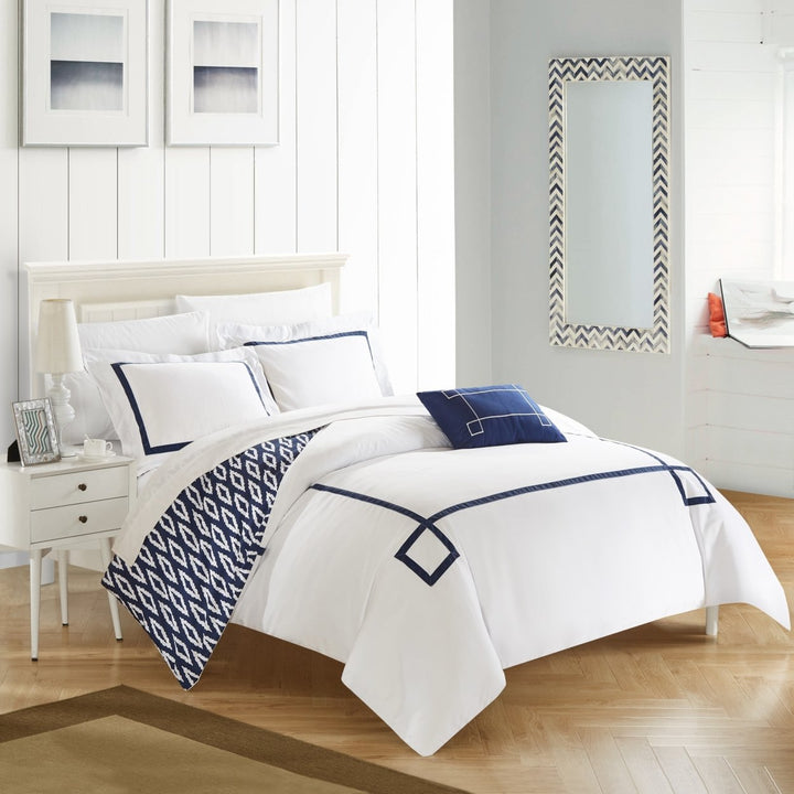 3/4 Piece Berwin Embroidered REVERSIBLE Duvet Cover Set with Shams and Decorative Pillows included Image 1