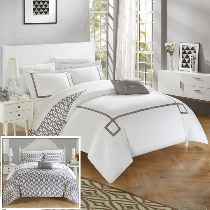 3/4 Piece Berwin Embroidered REVERSIBLE Duvet Cover Set with Shams and Decorative Pillows included Image 6