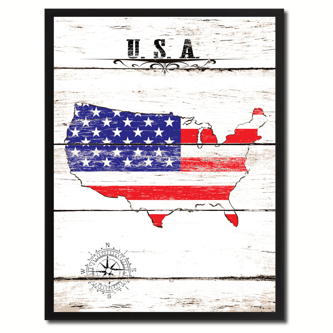 USA Flag Canvas Print with Picture Frame  Wall Art Gifts Image 1