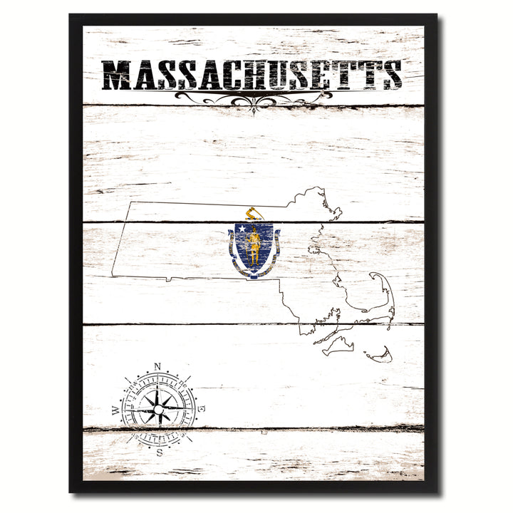Massachusetts State Flag Canvas Print with Picture Frame  Wall Art Gifts Image 1