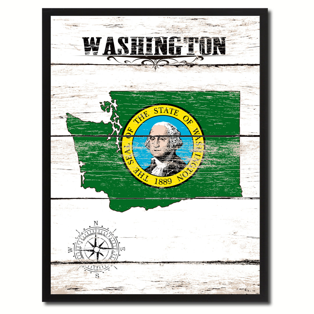 Washington State Flag Canvas Print with Picture Frame  Wall Art Gifts Image 1