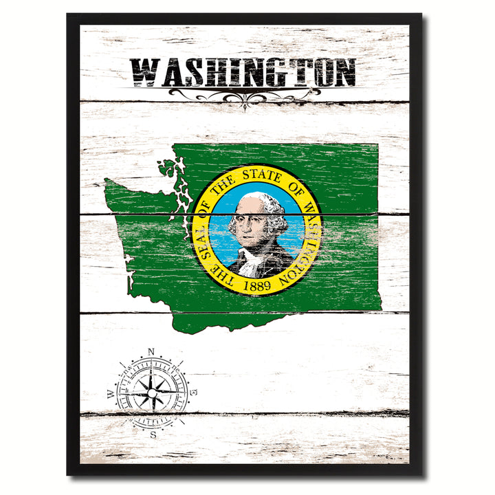 Washington State Flag Canvas Print with Picture Frame  Wall Art Gifts Image 1