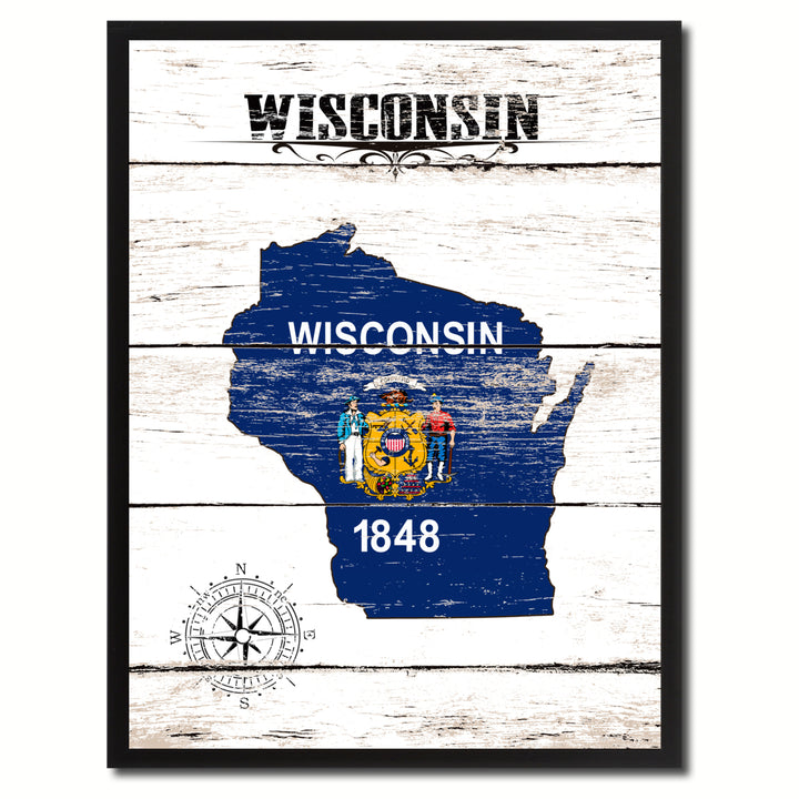 Wisconsin State Flag Canvas Print with Picture Frame  Wall Art Gifts Image 1