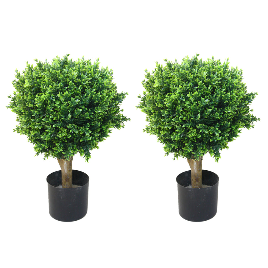 Artificial Hedyotis Tree Plants Fake Topiary Indoor Outdoor 24 Inches Tall Set of 2 Image 1