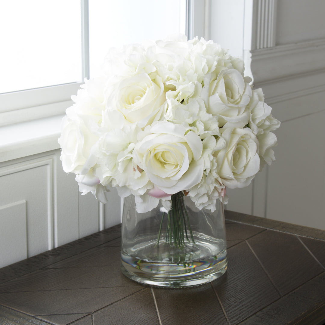 Pure Garden Hydrangea and Rose Floral Arrangement with Vase - Cream Image 2