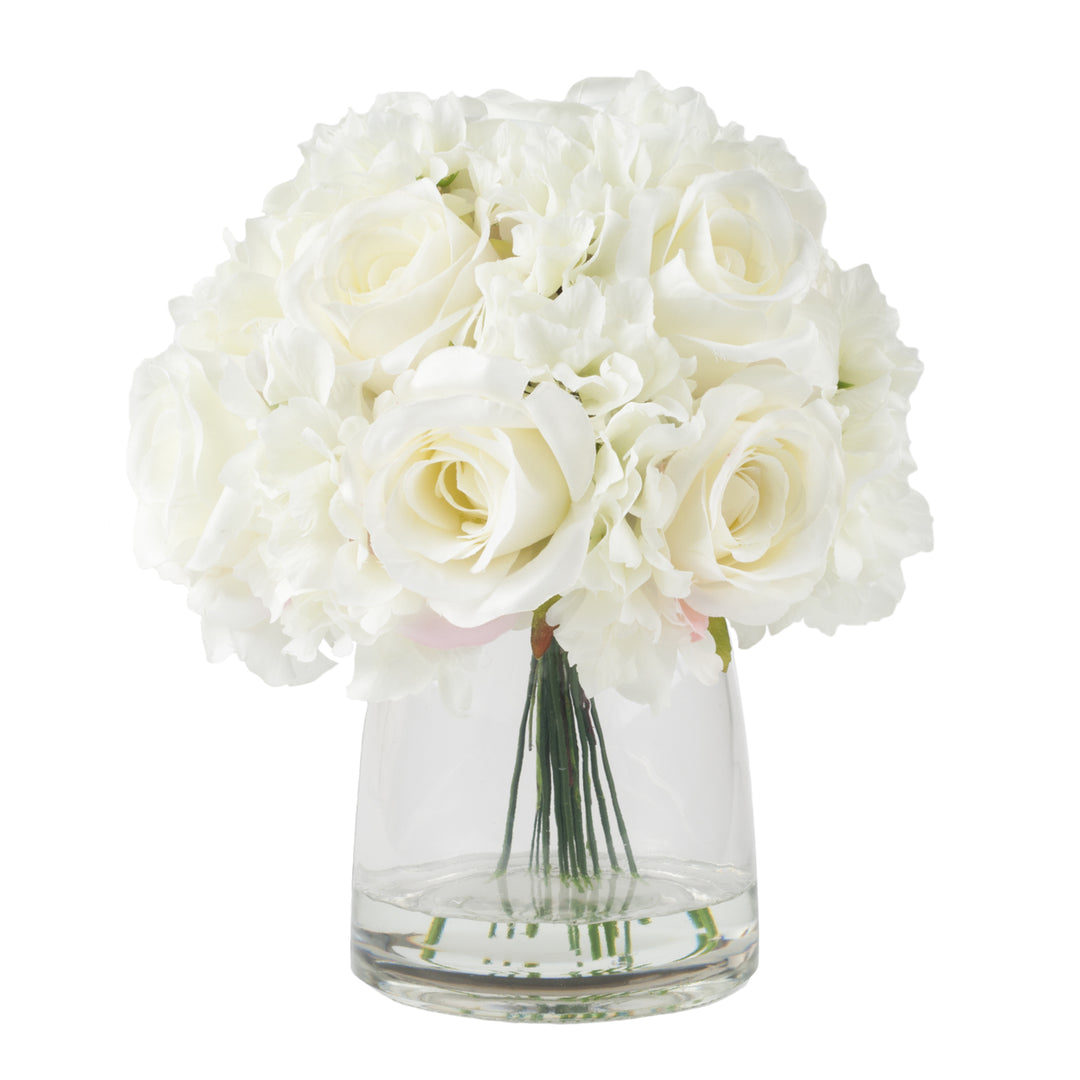 Pure Garden Hydrangea and Rose Floral Arrangement with Vase - Cream Image 3
