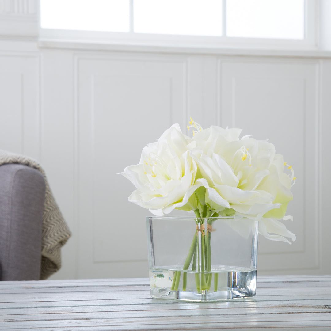 Pure Garden Lily Floral Arrangement with Glass Vase - Cream Image 1