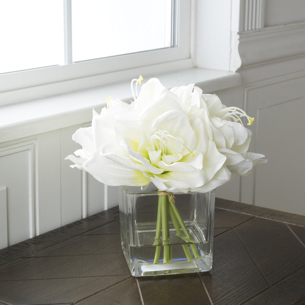Pure Garden Lily Floral Arrangement with Glass Vase - Cream Image 2