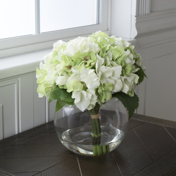 Pure Garden Hydrangea Floral Arrangement with Glass Vase - Green Image 2