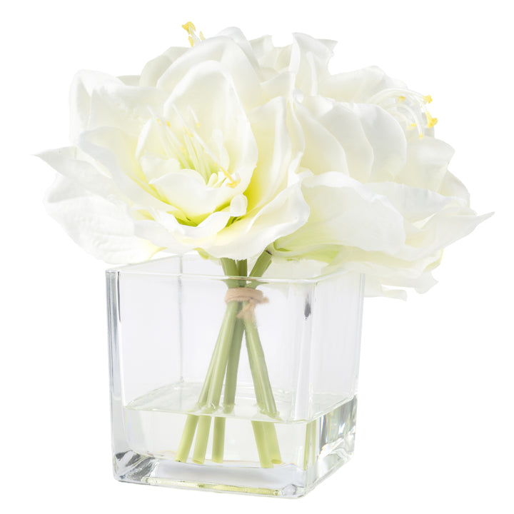 Pure Garden Lily Floral Arrangement with Glass Vase - Cream Image 3