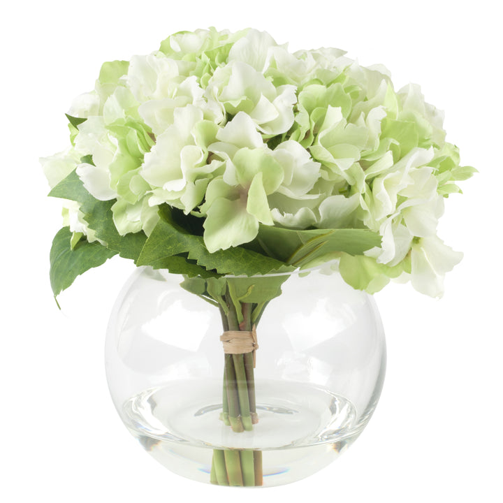 Pure Garden Hydrangea Floral Arrangement with Glass Vase - Green Image 3